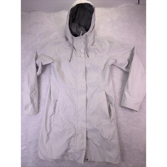Helly Hansen Women's Large Full-Zip Long Rain Jacket Hooded White Zip Pockets - Picture 1 of 10